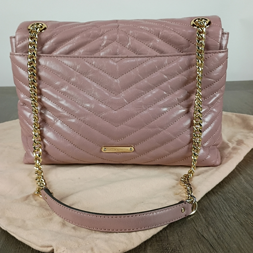 Rebecca Minkoff Edie Flap Pink/Taupe w/Gold - Picture 3 of 11